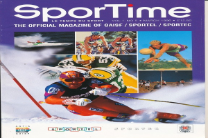 Titelbild von *Sporttime Magazine* (März 1996) mit Skifahren und Snowboarden Bilder, Text und Logos.