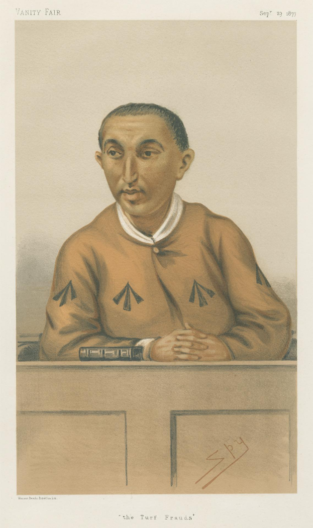 Ein Mann in einem weißen Hemd und dunklen Hosen sitzt an einem Tisch und schaut ernst, mit dem Text "Die Turf Betrügereien" unten im Bild.