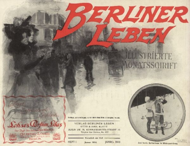 Umschlag eines alten Buches mit dem Titel "Berliner Leben" mit einem Foto von Menschen in traditioneller deutscher Tracht auf dem Cover.