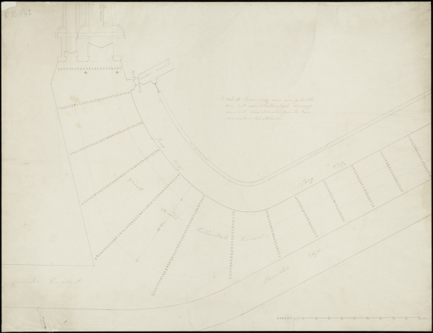 Eine Schwarz-Weiß-Zeichnung einer detaillierten Stadtkarte, die wahrscheinlich New York City zeigt, mit Textanmerkungen auf dem Papier.