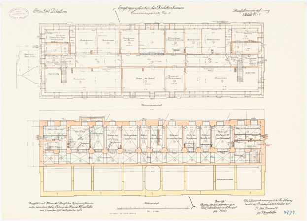 Ein detaillierter Grundrissplan des Stadtplatzes in Dresden, Deutschland, der zahlreiche Räume zeigt, mit begleitendem Text zur Beschreibung des Gebäudeaufbaus.