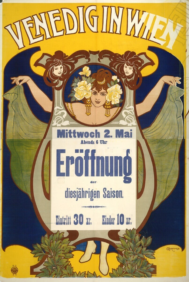 Plakat für ein Konzert in Wien, ├ľsterreich, mit einem Frauengesicht umgeben von Bl├Ąttern und Blumen mit Text.