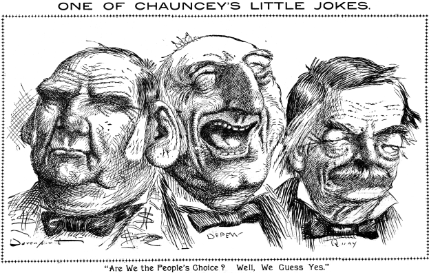 Plakat mit dem Titel "Einer von Chaunceys kleinen Witzen" zeigt eine Zeichnung von drei lachenden Menschen.