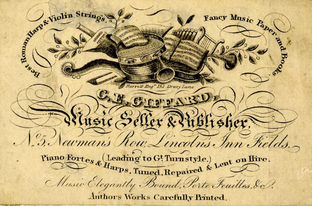 Altes Buch mit einer Hut-Illustration auf dem Cover und Text 'Giffard Music Seller & Publisher' auf dem Rücken.