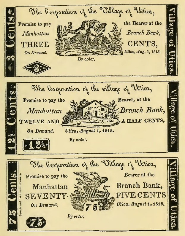 Ein altes Buch, das eine Bank bewirbt, mit einem Mann und einer Frau, die entschlossen nebeneinander stehen, und der Text "Bank" sowie Zahlen, die den erhaltenen Geldbetrag anzeigen.