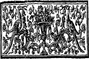 Schwarz-weiß-Zeichnung eines Art-Nouveau-Vasen mit komplexen Wirbeln und Kurven, gefüllt mit Blumen und flankiert von zwei Vögeln.