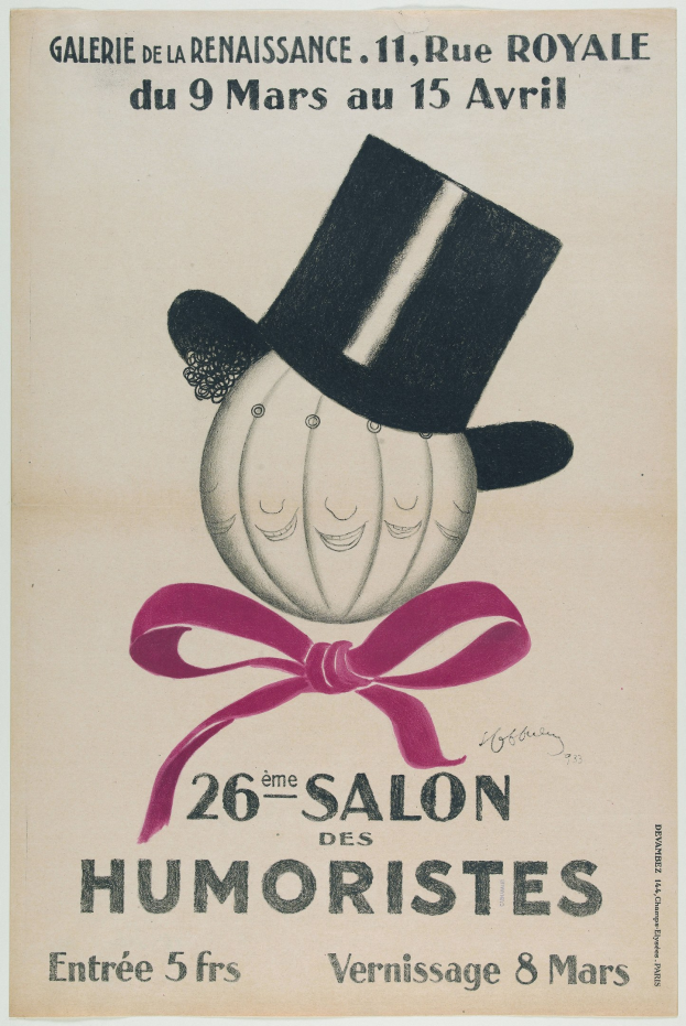 Ein Plakat, das einen Salon mit einem Mann in einem Zylinder bewirbt, mit Text, der die angebotenen Dienstleistungen beschreibt.